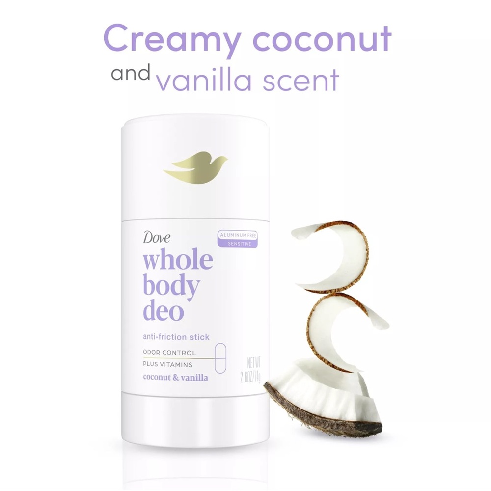 Dove Whole Body Women's Deodorant Stick Coconut + Vanilla Aluminum Free, 2.6 oz